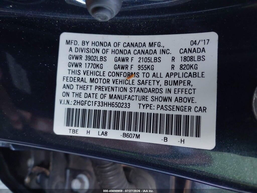 2HGFC1F33HH650233 2017 HONDA CIVIC photo no. 9