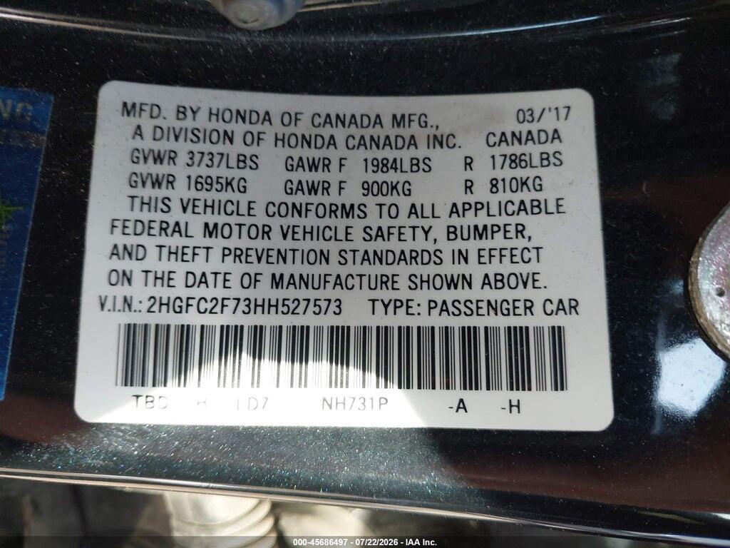 2HGFC2F73HH527573 2017 HONDA CIVIC photo no. 9