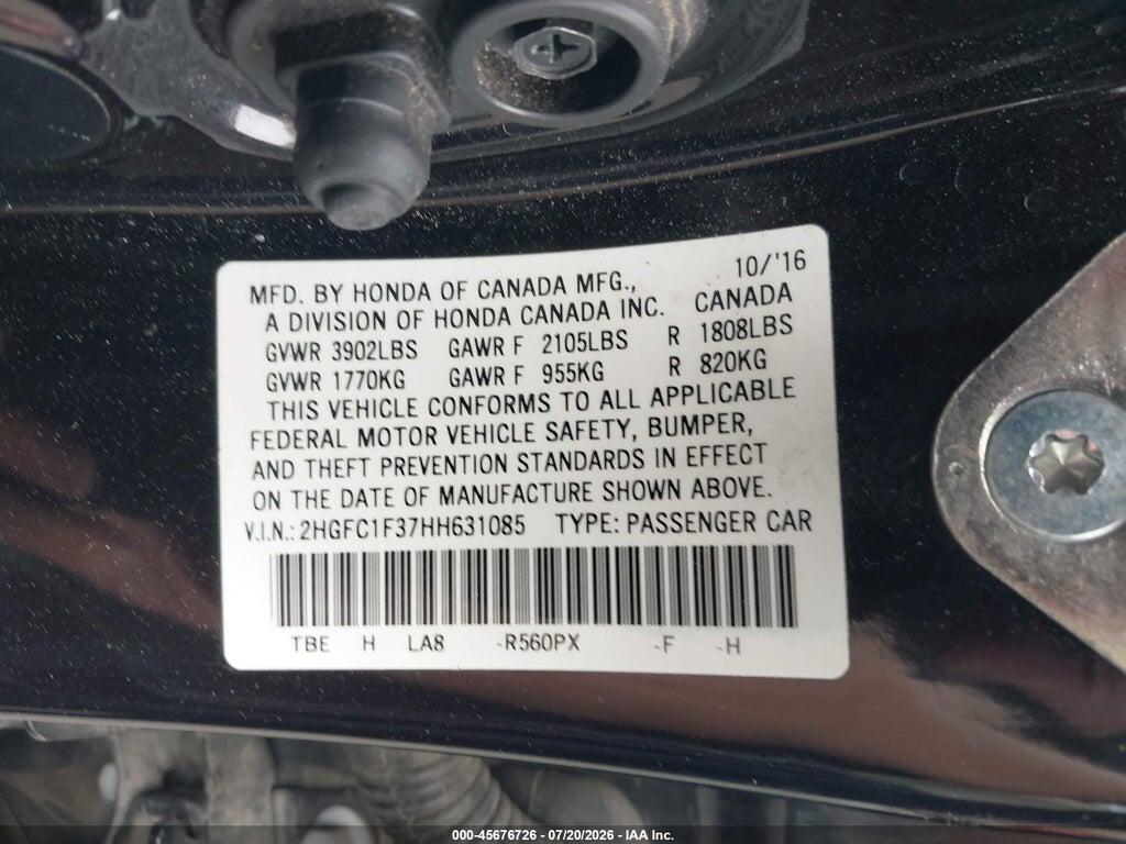 2HGFC1F37HH631085 2017 HONDA CIVIC photo no. 9
