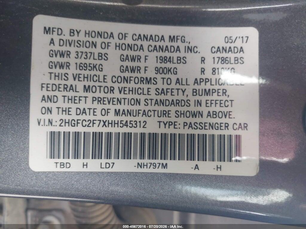 2HGFC2F7XHH545312 2017 HONDA CIVIC photo no. 9