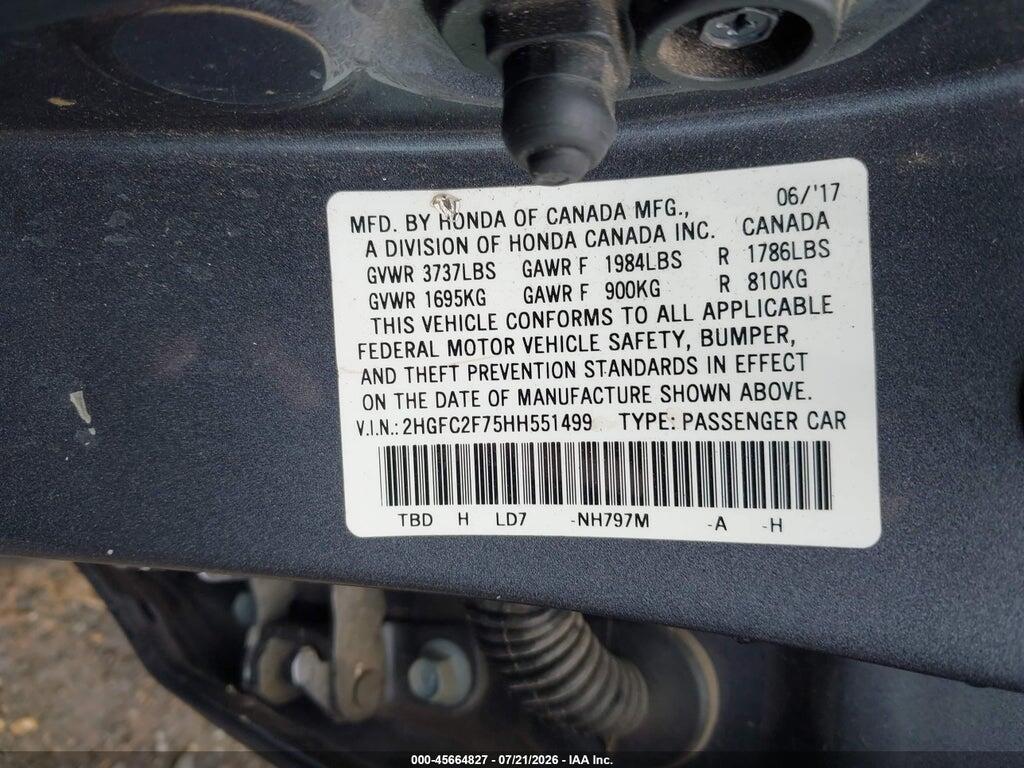 2HGFC2F75HH551499 2017 HONDA CIVIC photo no. 9