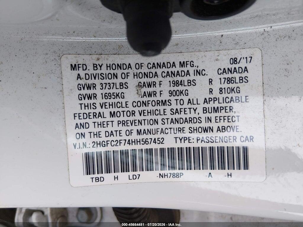 2HGFC2F74HH567452 2017 HONDA CIVIC photo no. 9