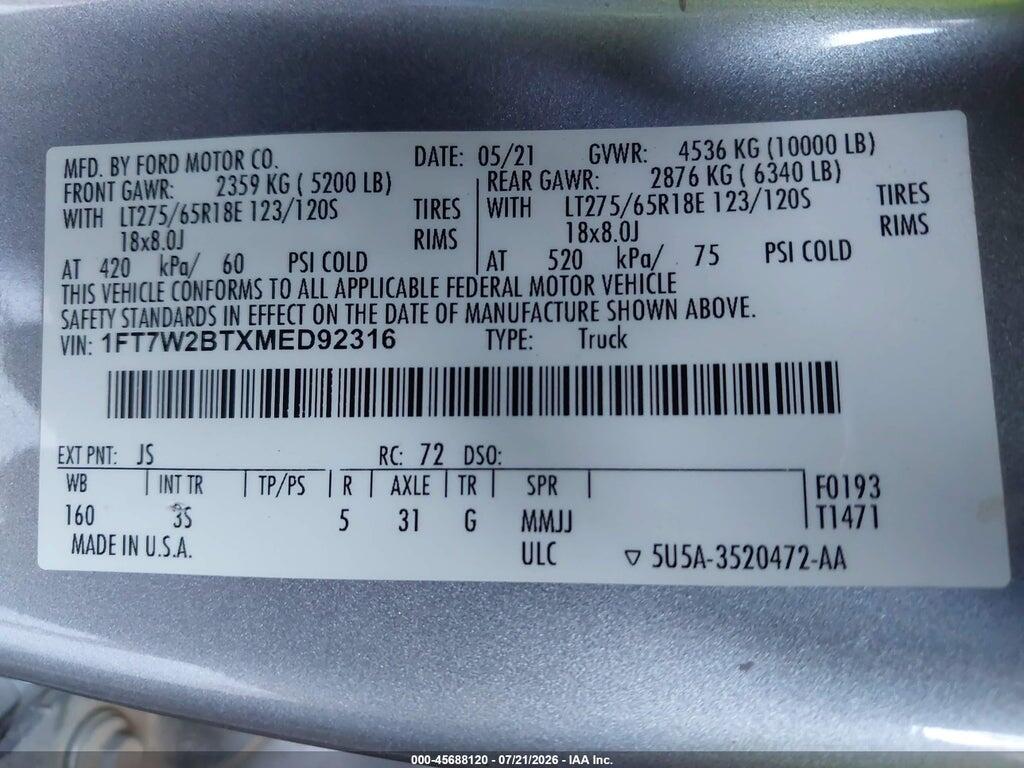 1FT7W2BTXMED92316 2021 FORD F-250 photo no. 9