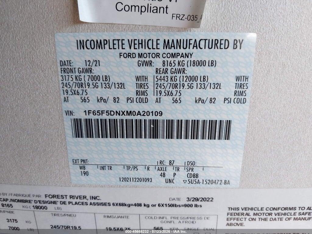 1F65F5DNXM0A20109 2021 FORD F53 photo no. 9