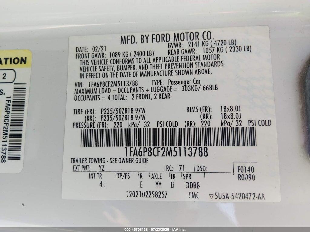 1FA6P8CF2M5113788 2021 FORD MUSTANG photo no. 9