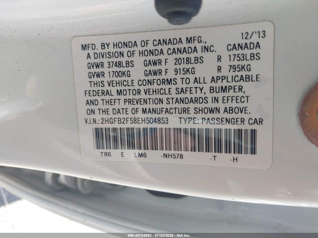 2HGFB2F58EH504853 2014 HONDA CIVIC photo no. 9