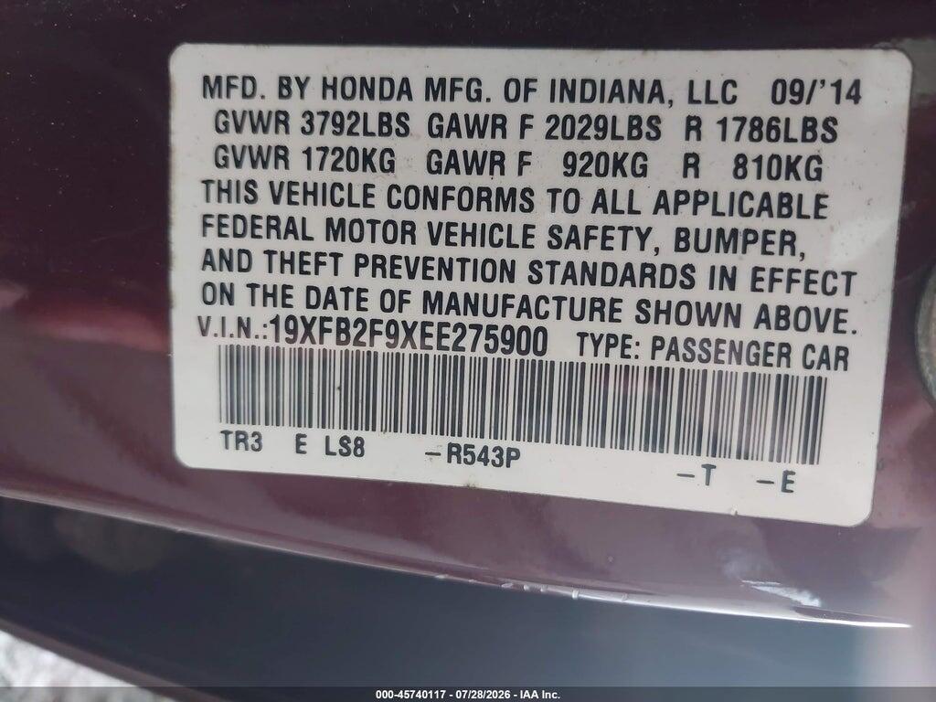 19XFB2F9XEE275900 2014 HONDA CIVIC photo no. 9