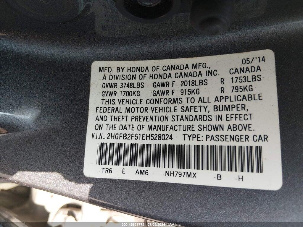 2HGFB2F51EH528024 2014 HONDA CIVIC photo no. 9