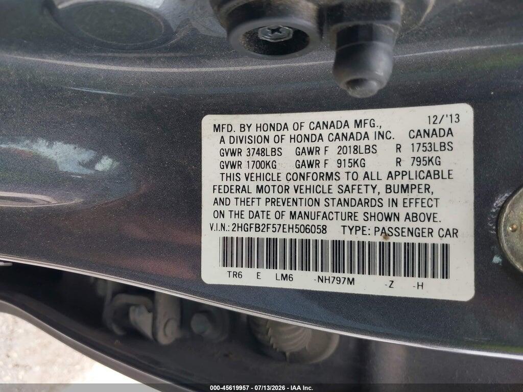 2HGFB2F57EH506058 2014 HONDA CIVIC photo no. 9