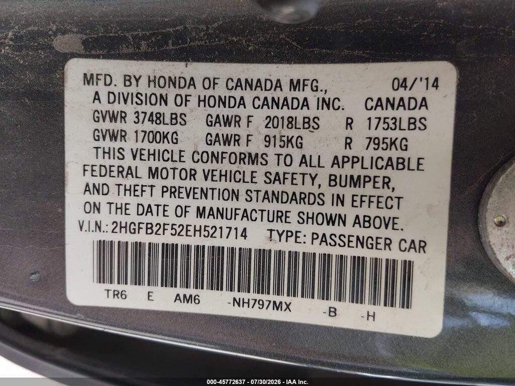 2HGFB2F52EH521714 2014 HONDA CIVIC photo no. 9