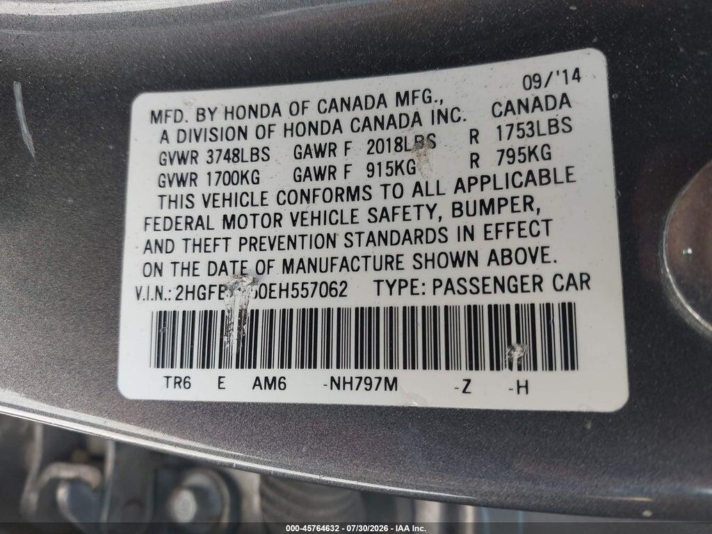 2HGFB2F50EH557062 2014 HONDA CIVIC photo no. 9