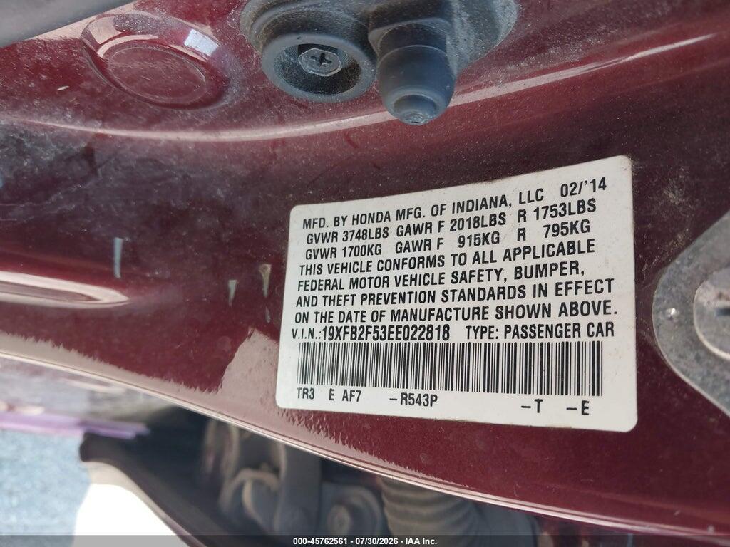 19XFB2F53EE022818 2014 HONDA CIVIC photo no. 9