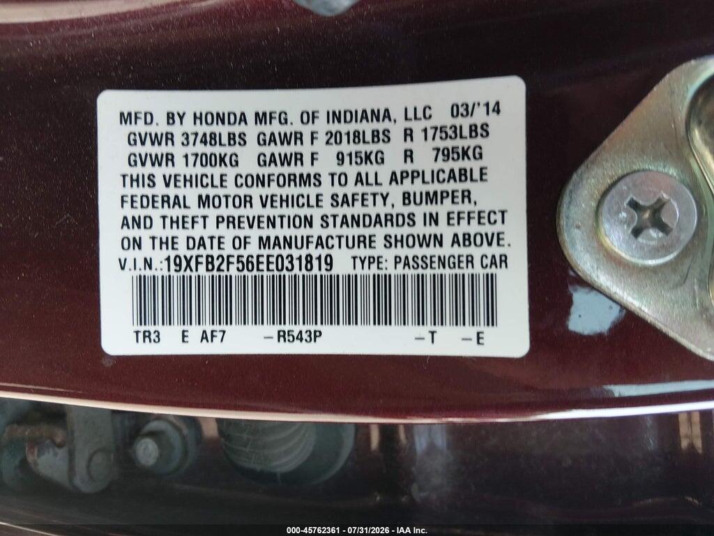 19XFB2F56EE031819 2014 HONDA CIVIC photo no. 9