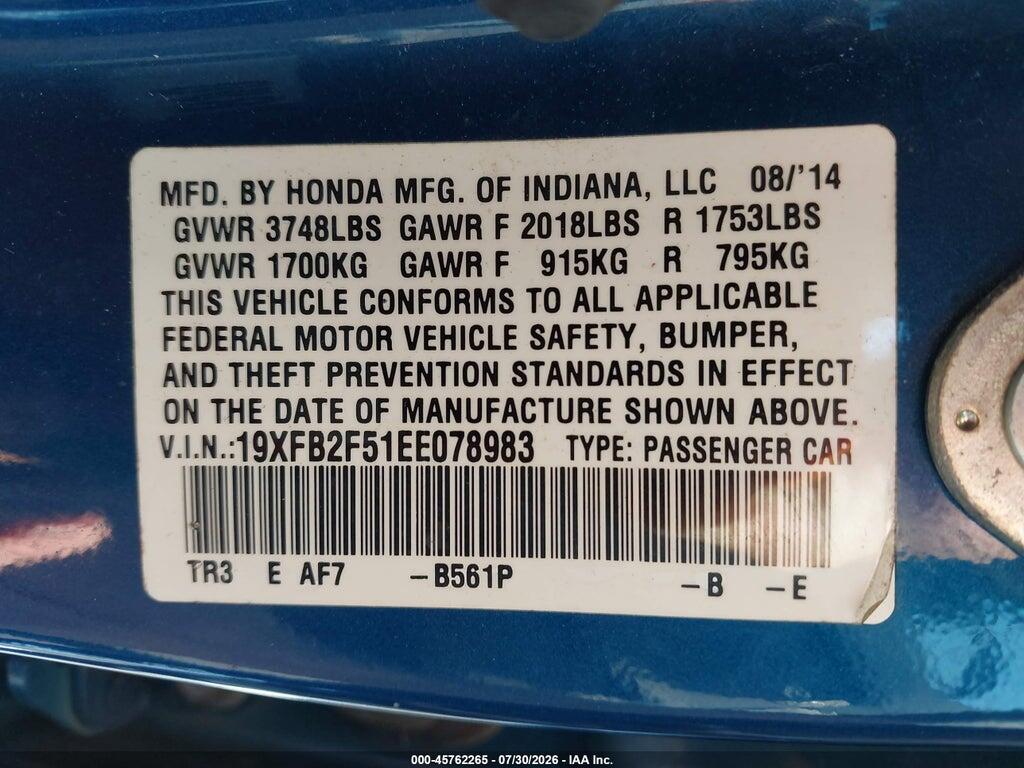 19XFB2F51EE078983 2014 HONDA CIVIC photo no. 9