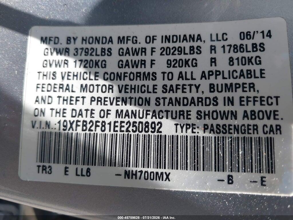 19XFB2F81EE250892 2014 HONDA CIVIC photo no. 9