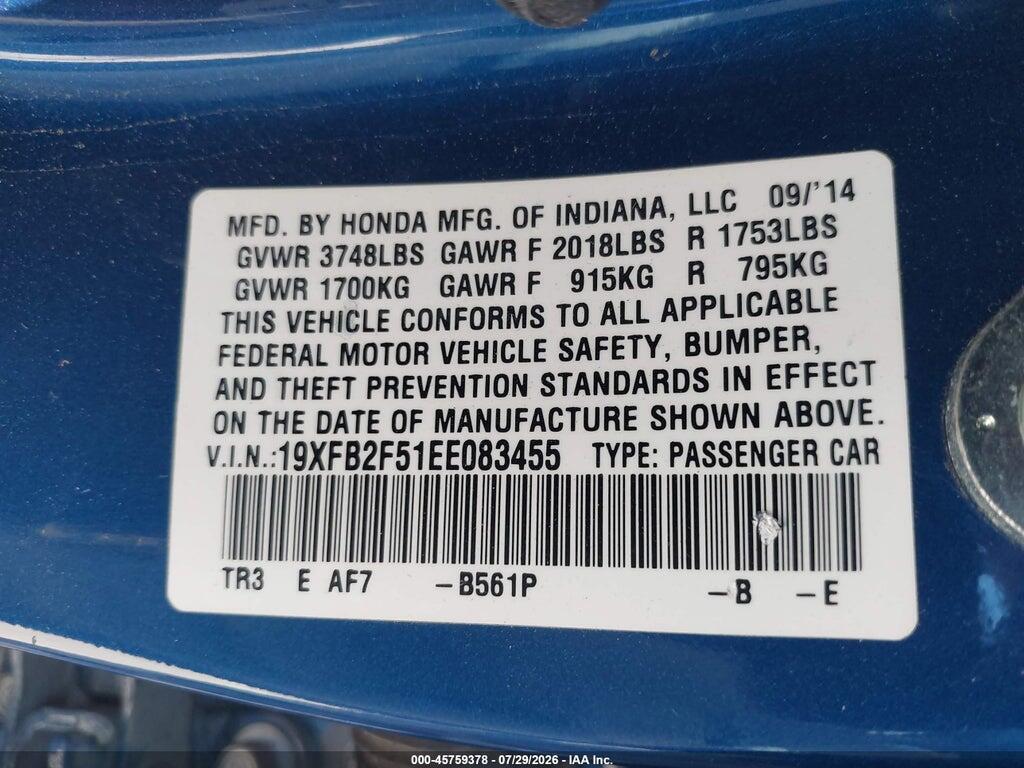 19XFB2F51EE083455 2014 HONDA CIVIC photo no. 9