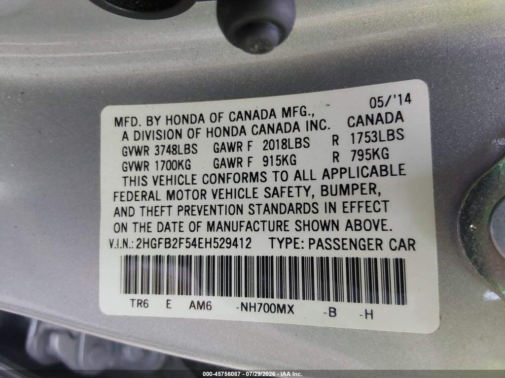 2HGFB2F54EH529412 2014 HONDA CIVIC photo no. 9