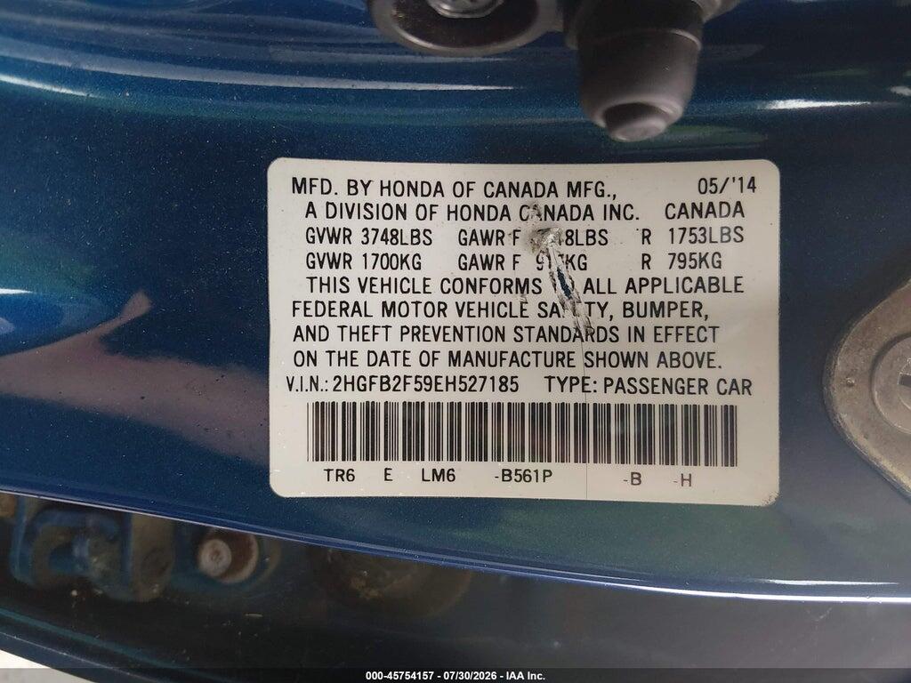 2HGFB2F59EH527185 2014 HONDA CIVIC photo no. 9