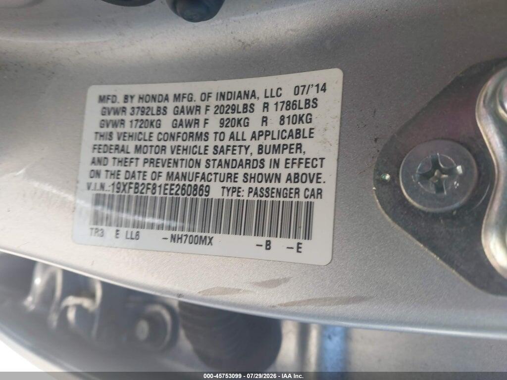 19XFB2F81EE260869 2014 HONDA CIVIC photo no. 9