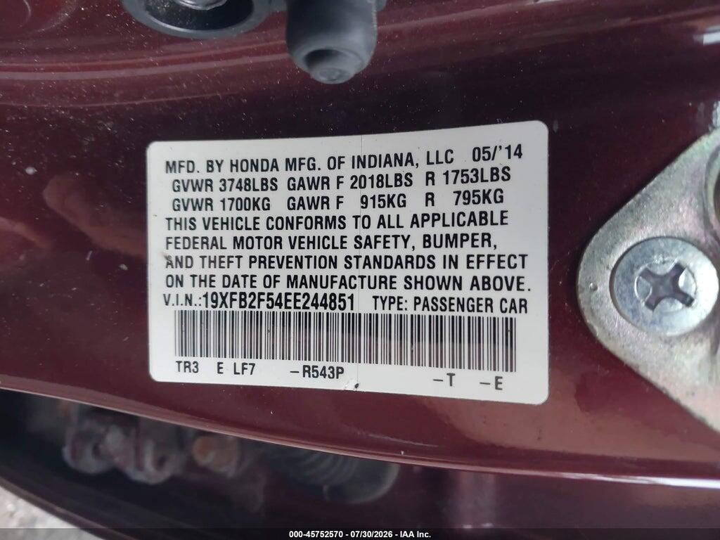 19XFB2F54EE244851 2014 HONDA CIVIC photo no. 9