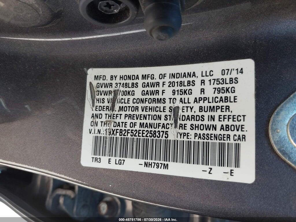 19XFB2F52EE258375 2014 HONDA CIVIC photo no. 9