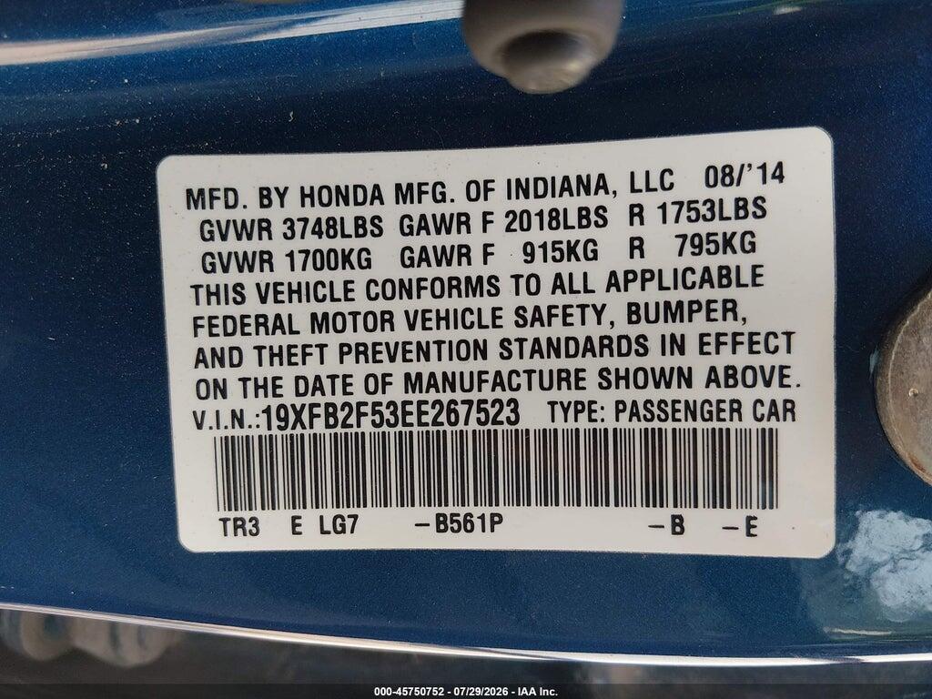 19XFB2F53EE267523 2014 HONDA CIVIC photo no. 9