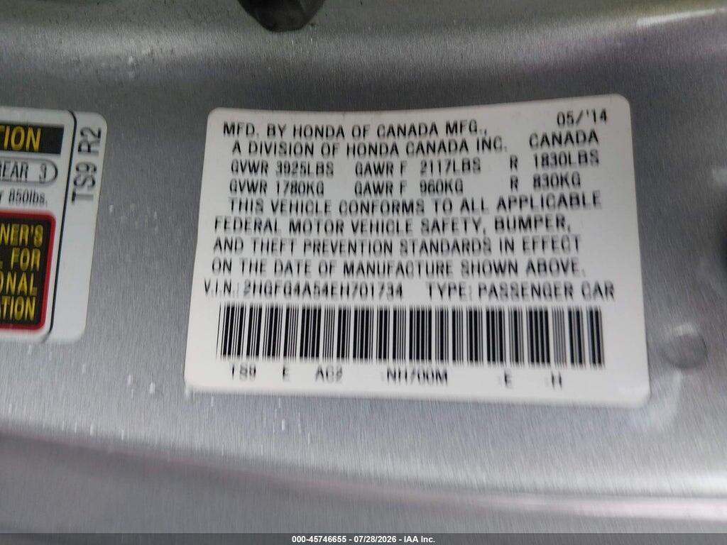 2HGFG4A54EH701734 2014 HONDA CIVIC photo no. 9