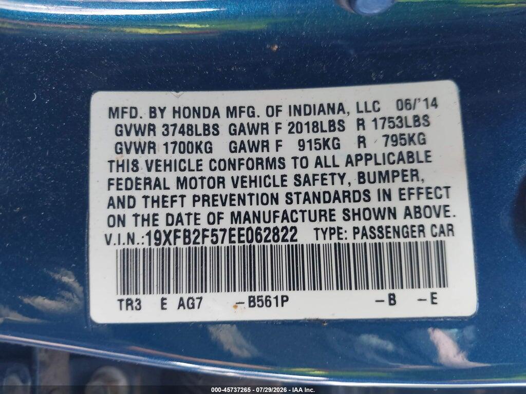 19XFB2F57EE062822 2014 HONDA CIVIC photo no. 9