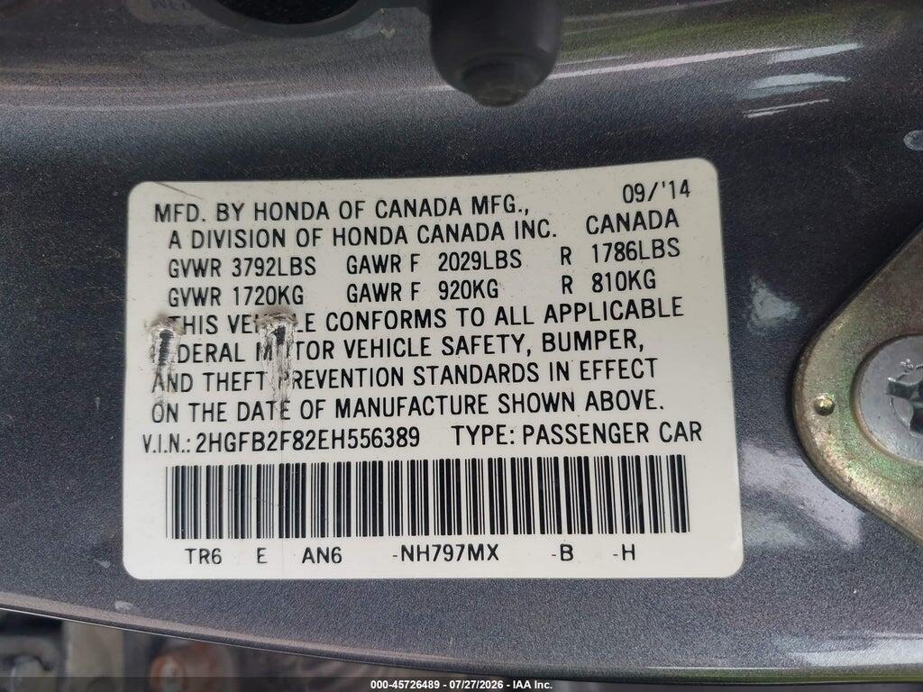 2HGFB2F82EH556389 2014 HONDA CIVIC photo no. 9