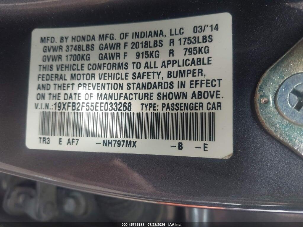 19XFB2F55EE033268 2014 HONDA CIVIC photo no. 9