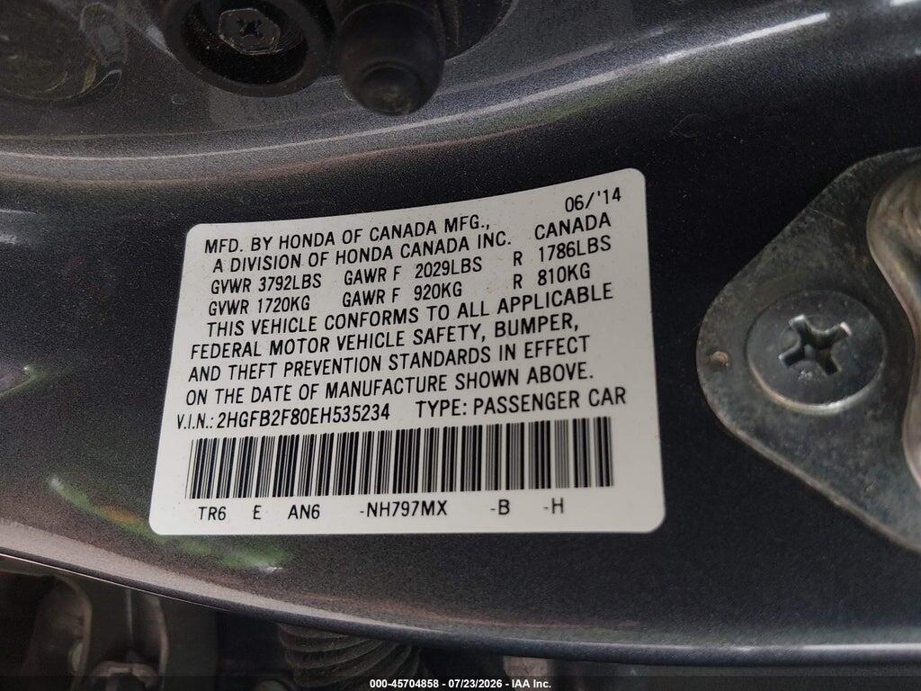 2HGFB2F80EH535234 2014 HONDA CIVIC photo no. 9