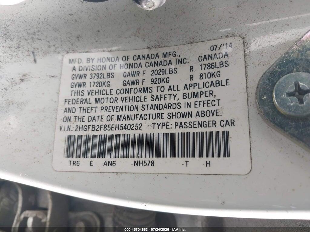 2HGFB2F85EH540252 2014 HONDA CIVIC photo no. 9