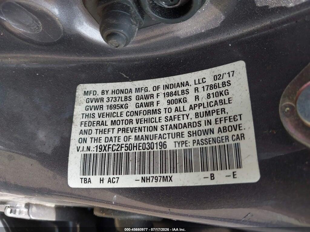 19XFC2F50HE030196 2017 HONDA CIVIC photo no. 9