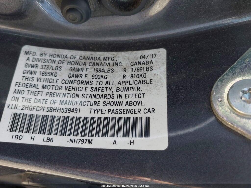 2HGFC2F58HH539491 2017 HONDA CIVIC photo no. 9