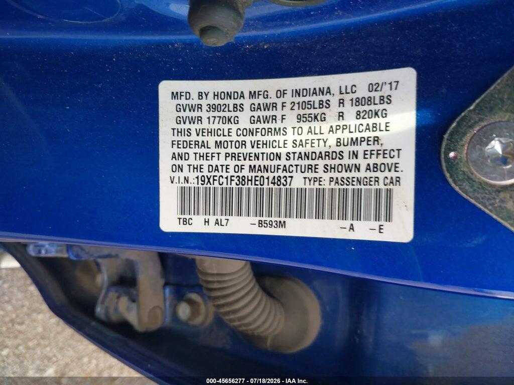 19XFC1F38HE014837 2017 HONDA CIVIC photo no. 9