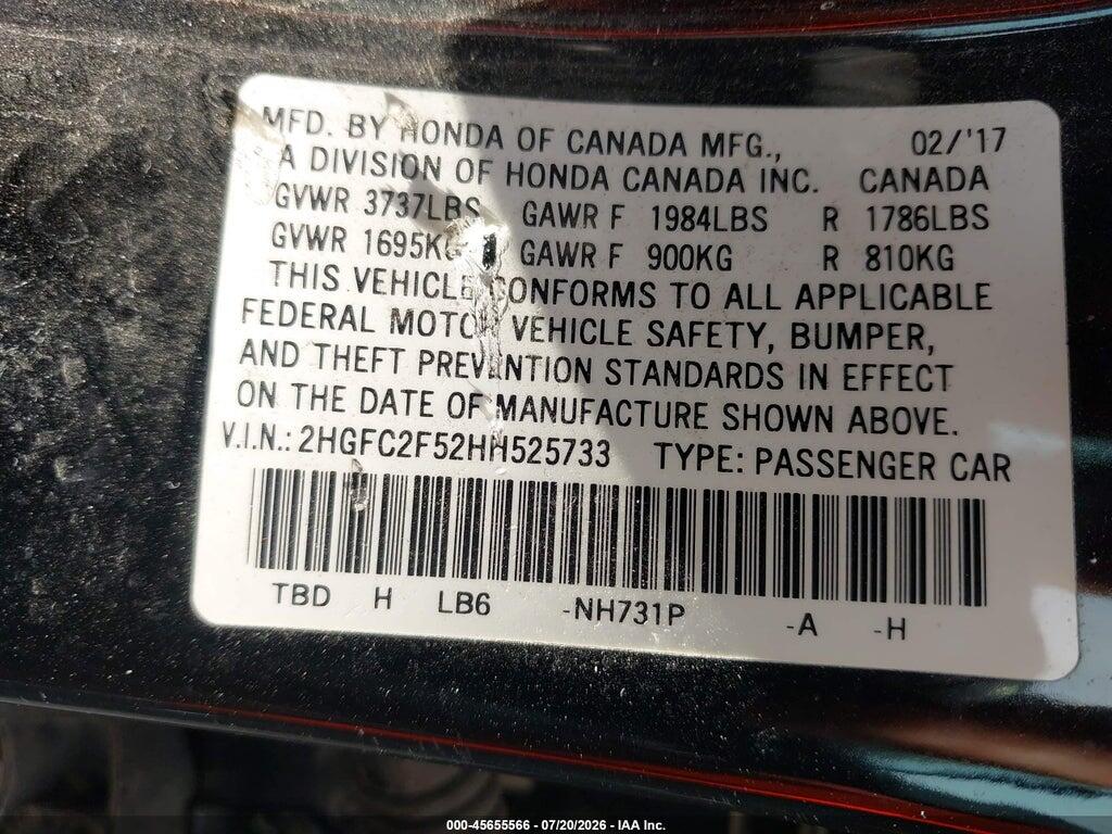 2HGFC2F52HH525733 2017 HONDA CIVIC photo no. 9