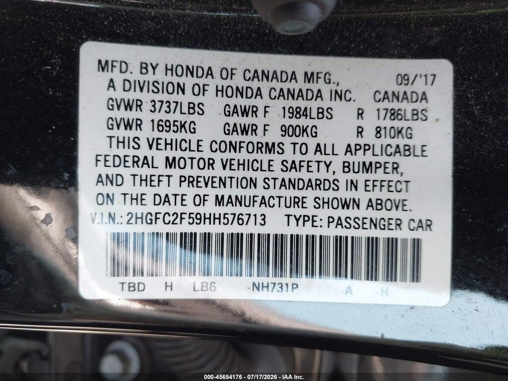 2HGFC2F59HH576713 2017 HONDA CIVIC photo no. 9