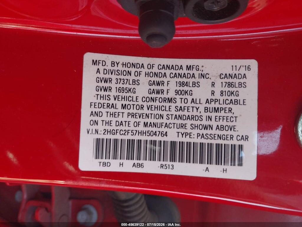 2HGFC2F57HH504764 2017 HONDA CIVIC photo no. 9