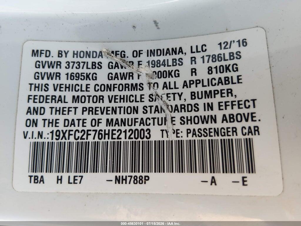19XFC2F76HE212003 2017 HONDA CIVIC photo no. 9