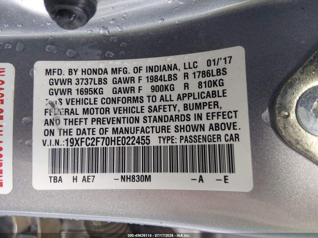 19XFC2F70HE022455 2017 HONDA CIVIC photo no. 9