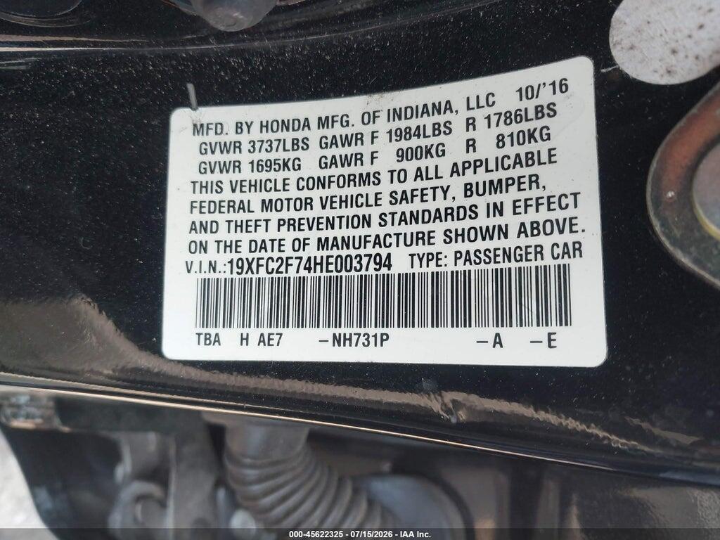 19XFC2F74HE003794 2017 HONDA CIVIC photo no. 9