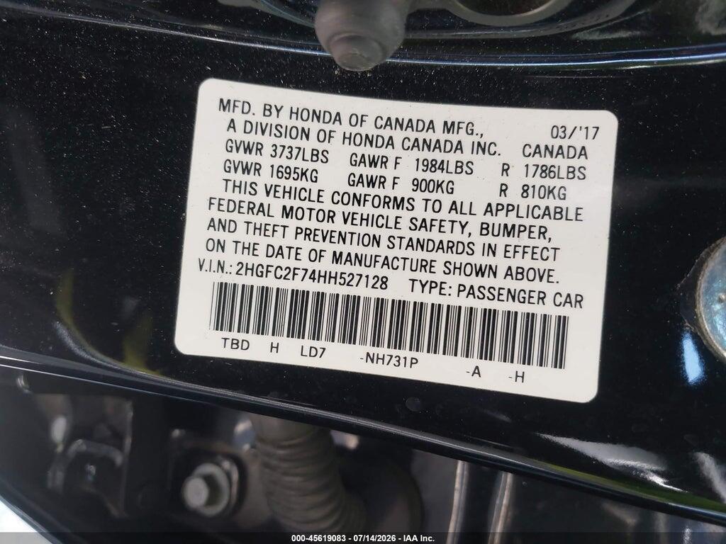 2HGFC2F74HH527128 2017 HONDA CIVIC photo no. 9