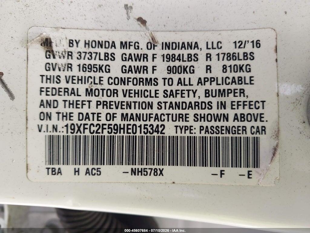 19XFC2F59HE015342 2017 HONDA CIVIC photo no. 9