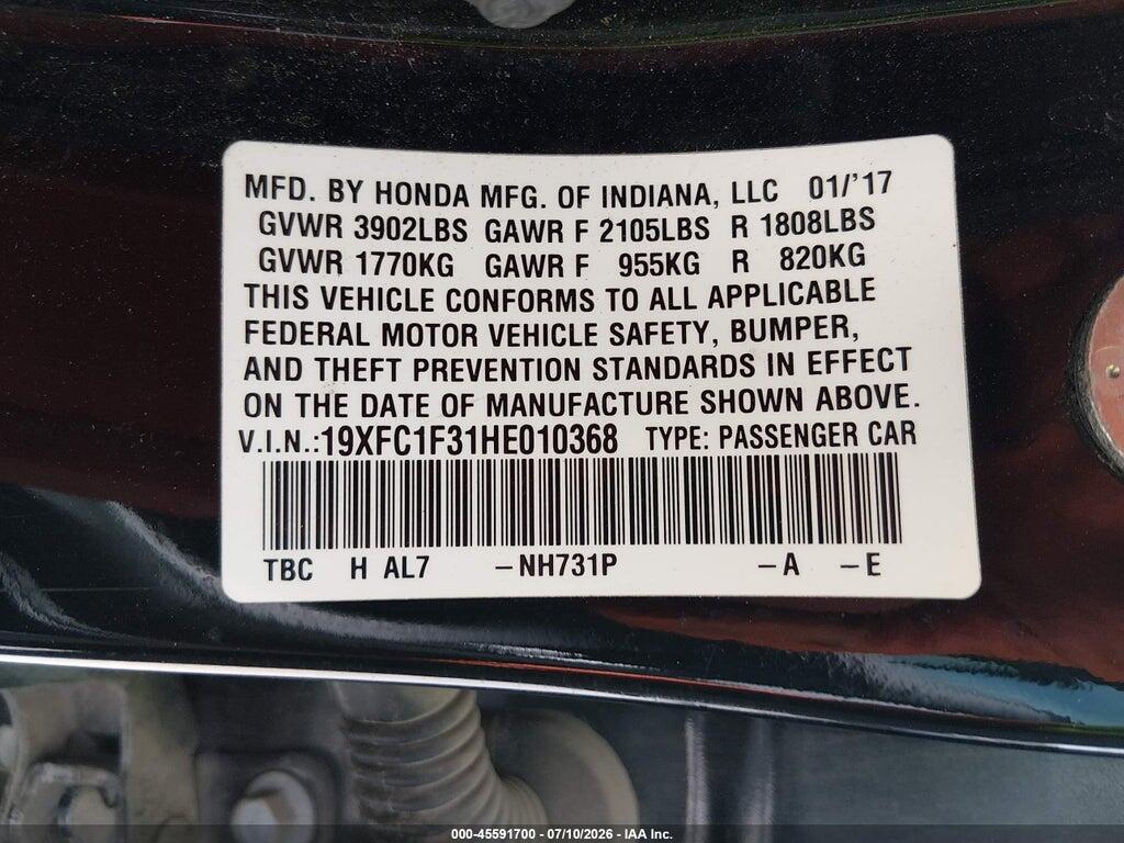 19XFC1F31HE010368 2017 HONDA CIVIC photo no. 9