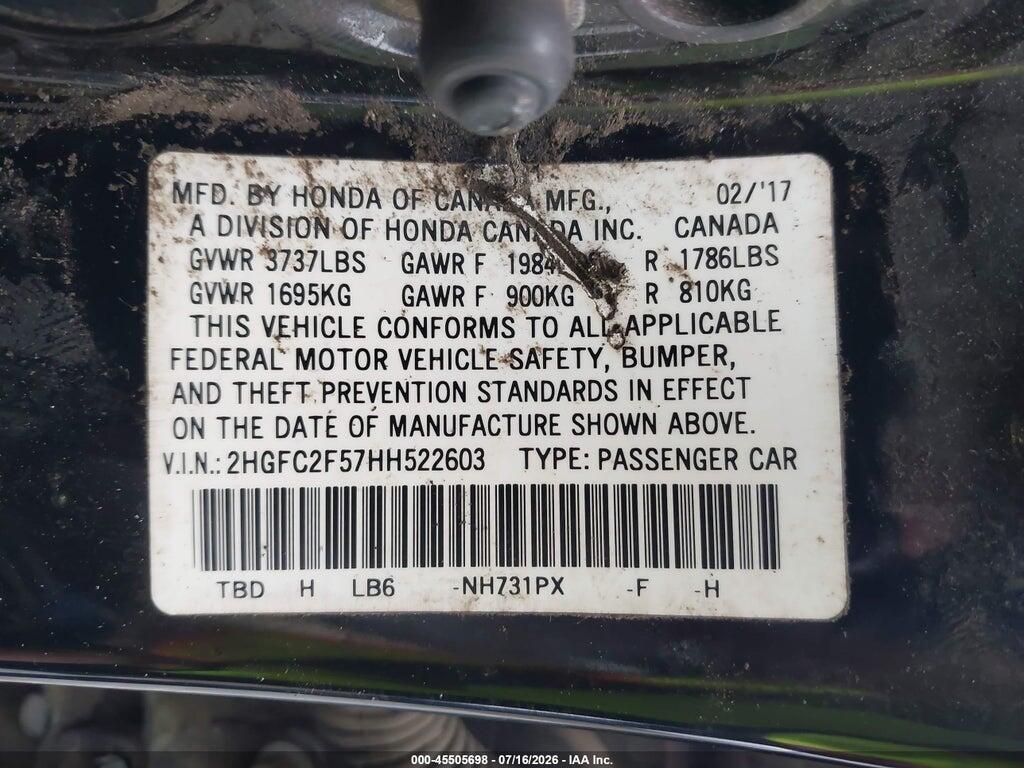 2HGFC2F57HH522603 2017 HONDA CIVIC photo no. 9