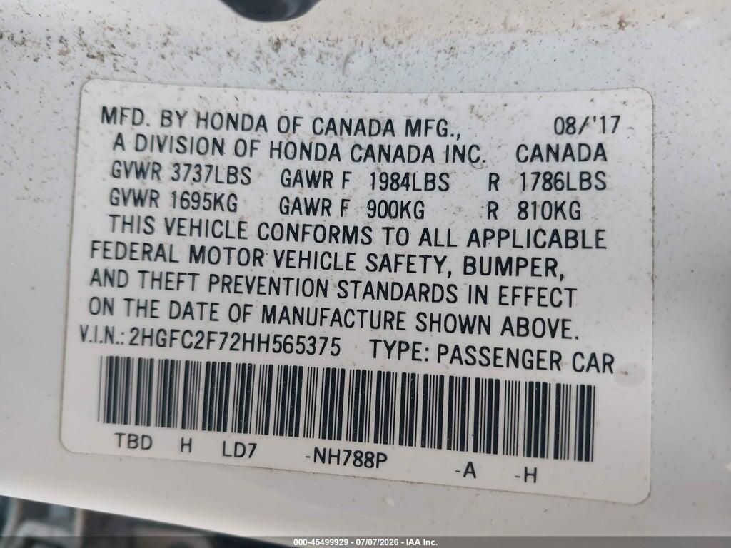 2HGFC2F72HH565375 2017 HONDA CIVIC photo no. 9
