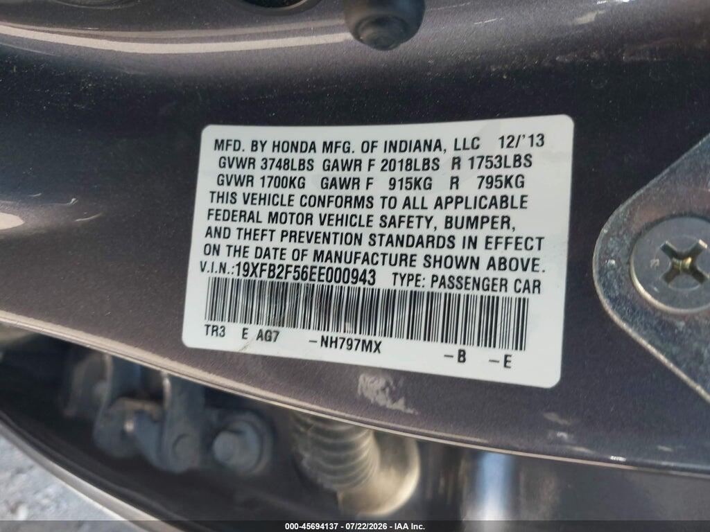 19XFB2F56EE000943 2014 HONDA CIVIC photo no. 9
