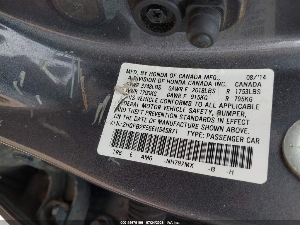 2HGFB2F56EH545871 2014 HONDA CIVIC photo no. 9