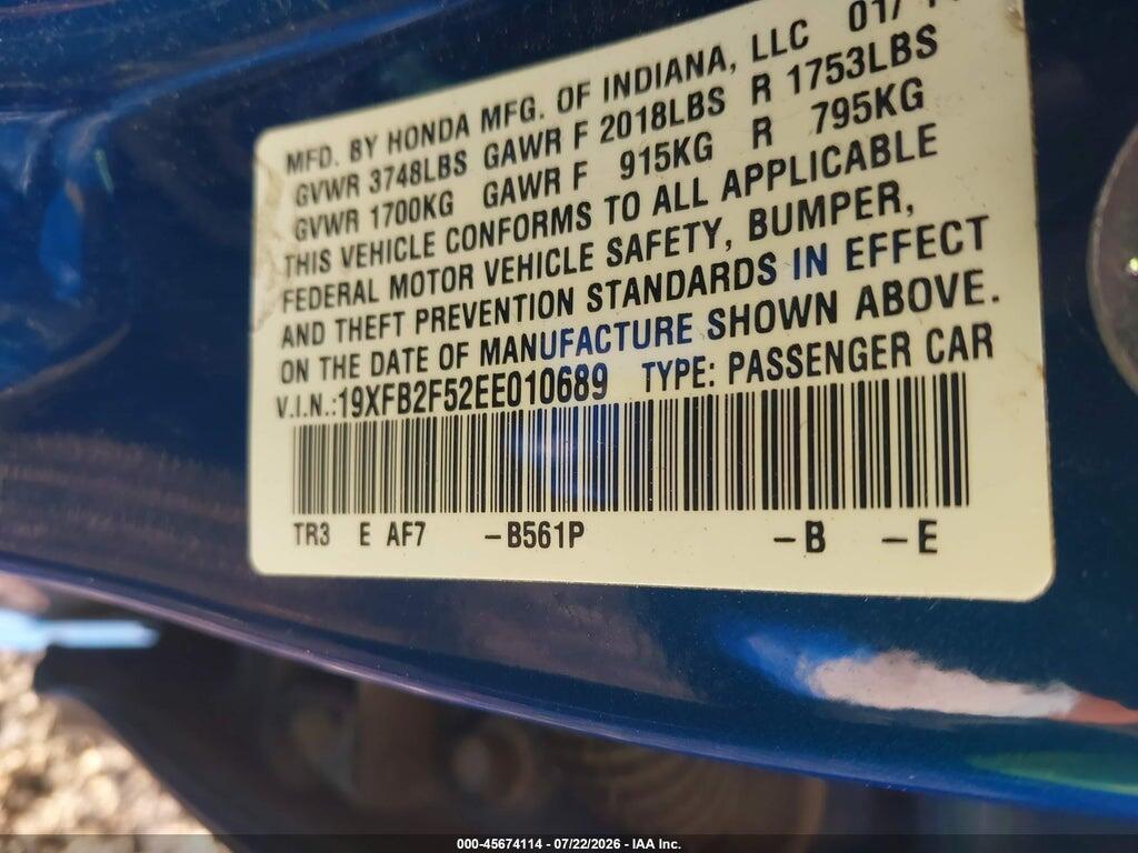 19XFB2F52EE010689 2014 HONDA CIVIC photo no. 9