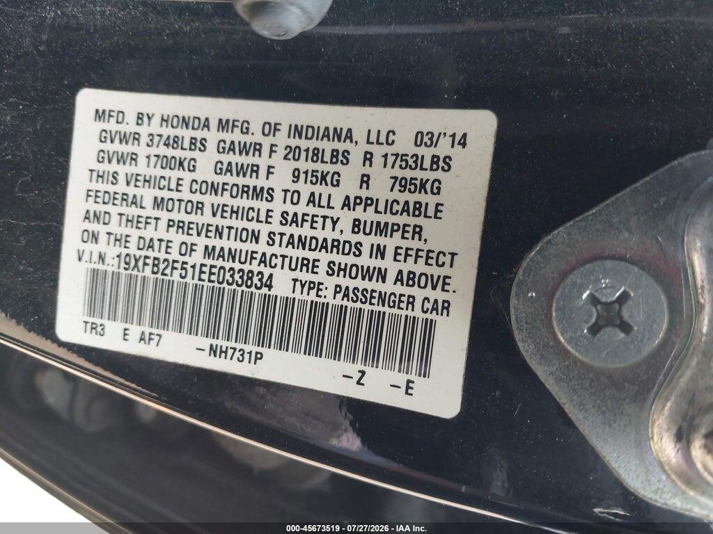 19XFB2F51EE033834 2014 HONDA CIVIC photo no. 9